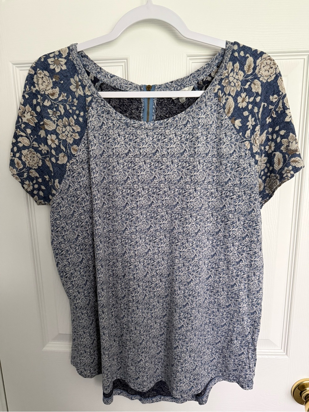 Lucky Brand Blue Floral Patchwork Short Sleeve Tee